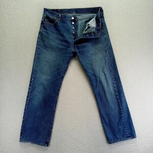 Levi Strauss 501 Mens Jeans Button Fly Blue Wash Straight‎ Leg W36 L30